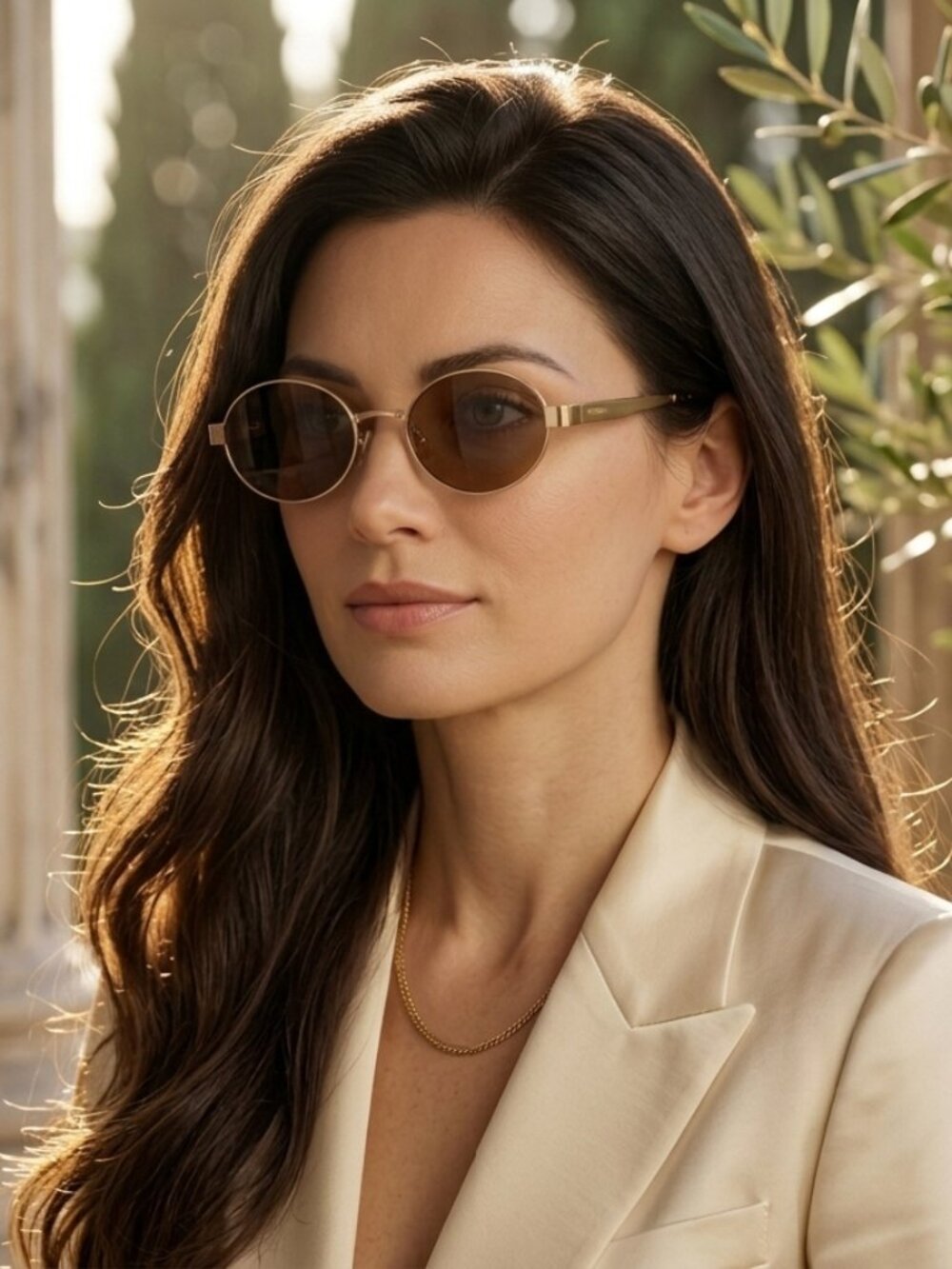 Vintage Metal Oval Sunglasses with Brown Lenses - Picture 3 of 5